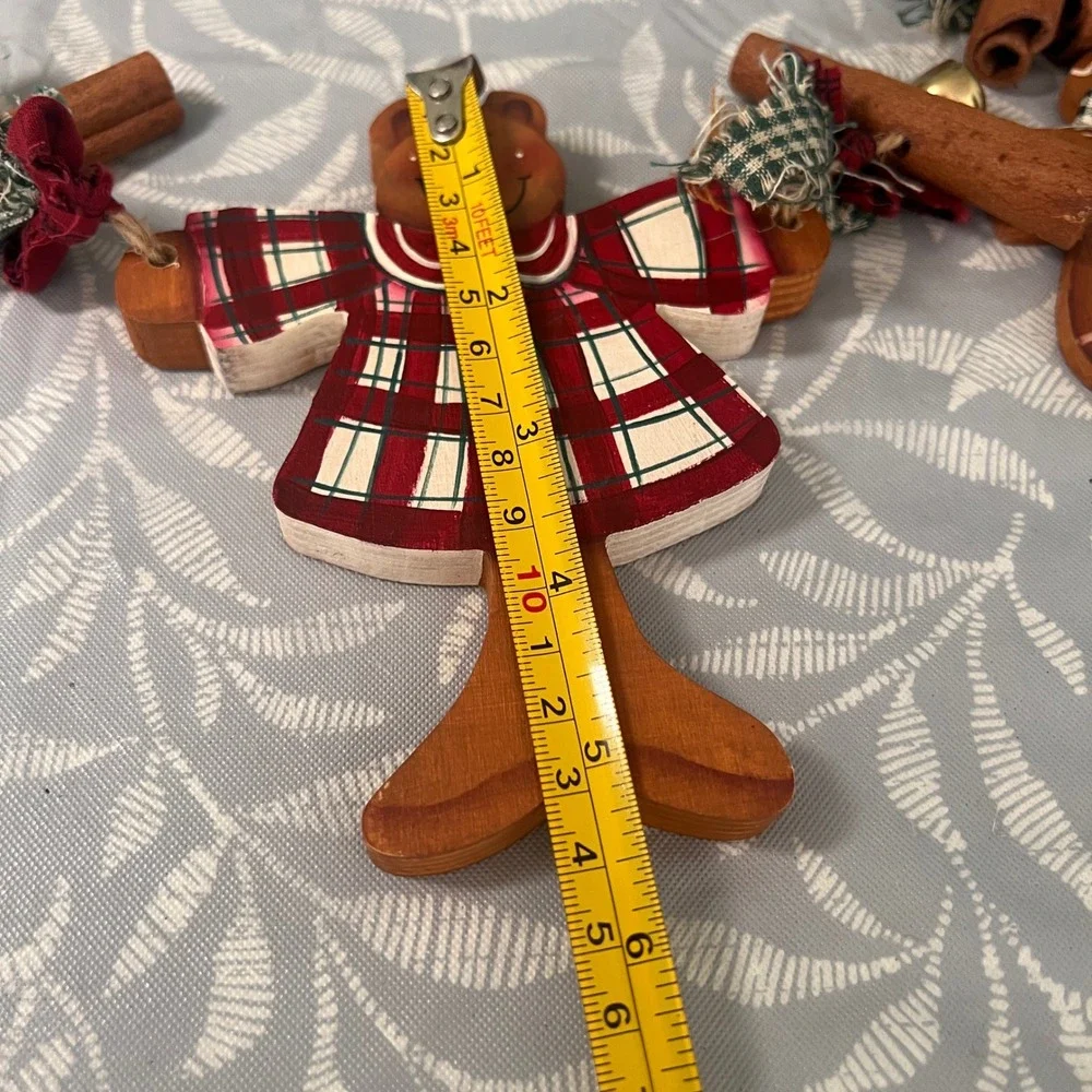 Vintage Rustic Christmas Garland Wooden Teddy Bear Gingerbread Cinnamon Sticks